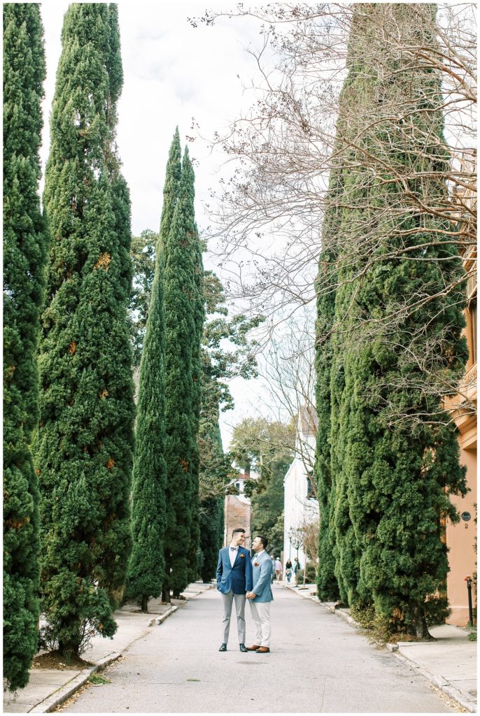 Matthew and Trevor surrounded by Italian Cypress trees