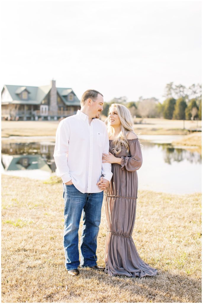 Rural NC rustic winter engagement session with pond