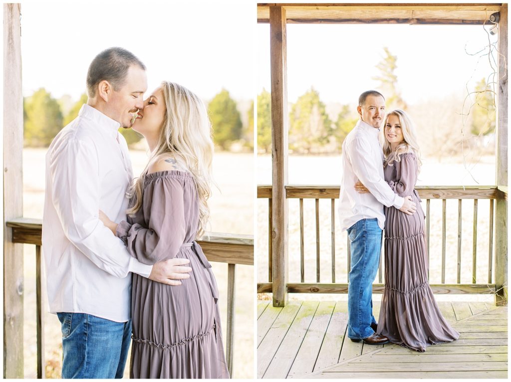 Kerri & Brandon on the porch for their winter engagement photos