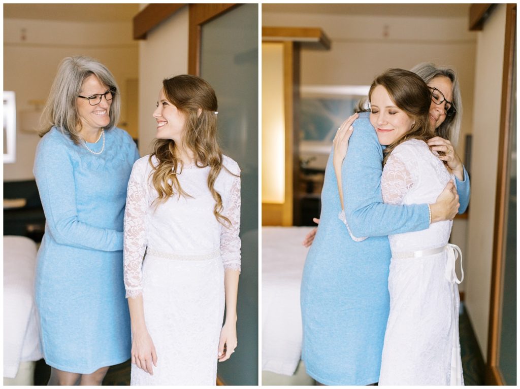 The bride and her mother getting ready together, Raleigh Wedding Photographer