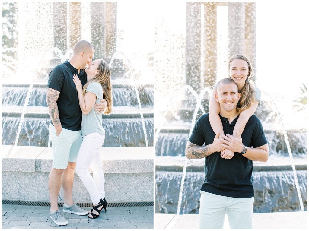 Downtown Cary fountain engagement photos