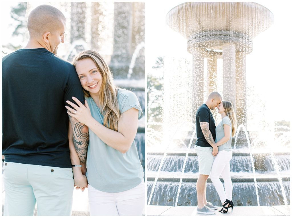 Raleigh NC engagement photographer, Summer engagement session with a fountain