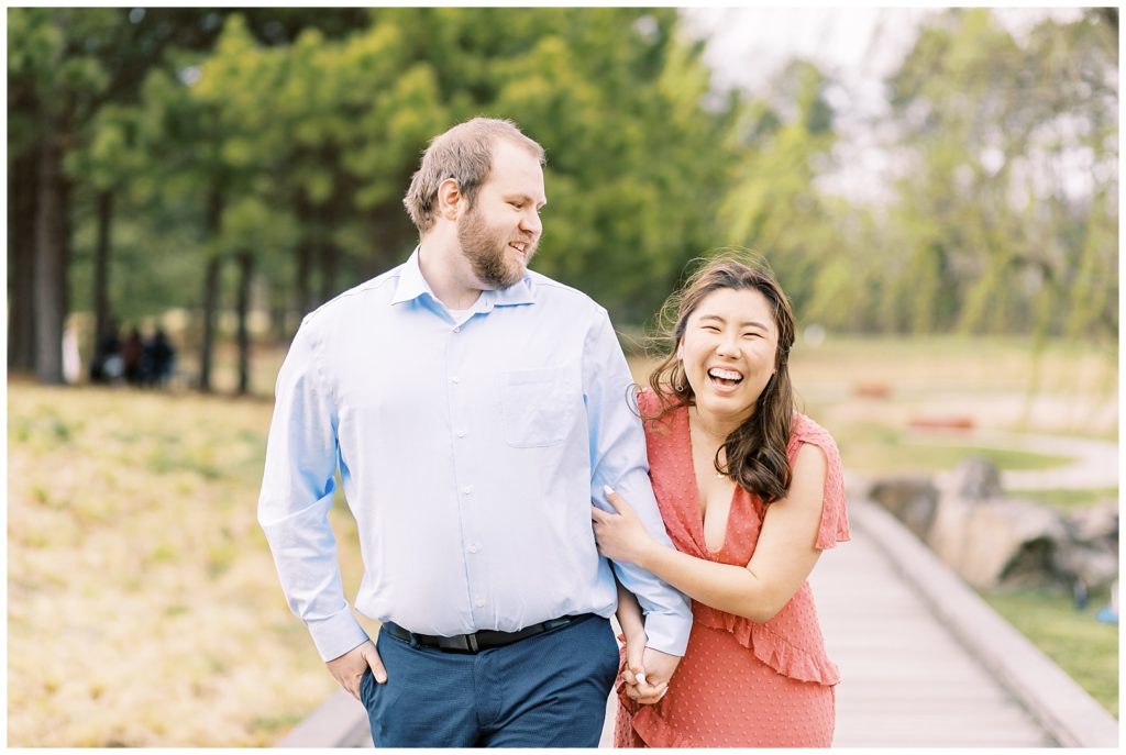 Candid engagement photos at the NCMA in Raleigh