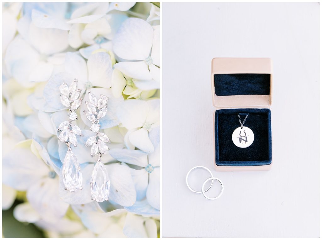 The groom had custom wedding bands and a necklace engraved by Wolf Diamonds in Raleigh.