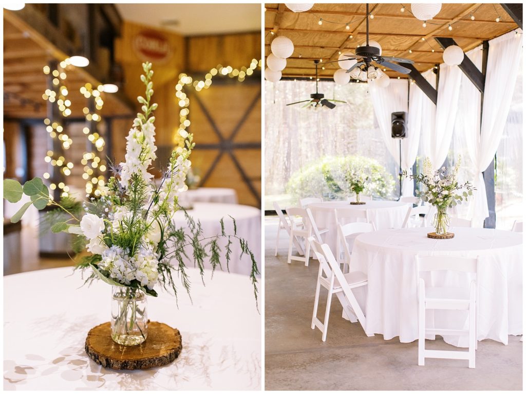 Rustic barn venue with mason jars and hydrengas.