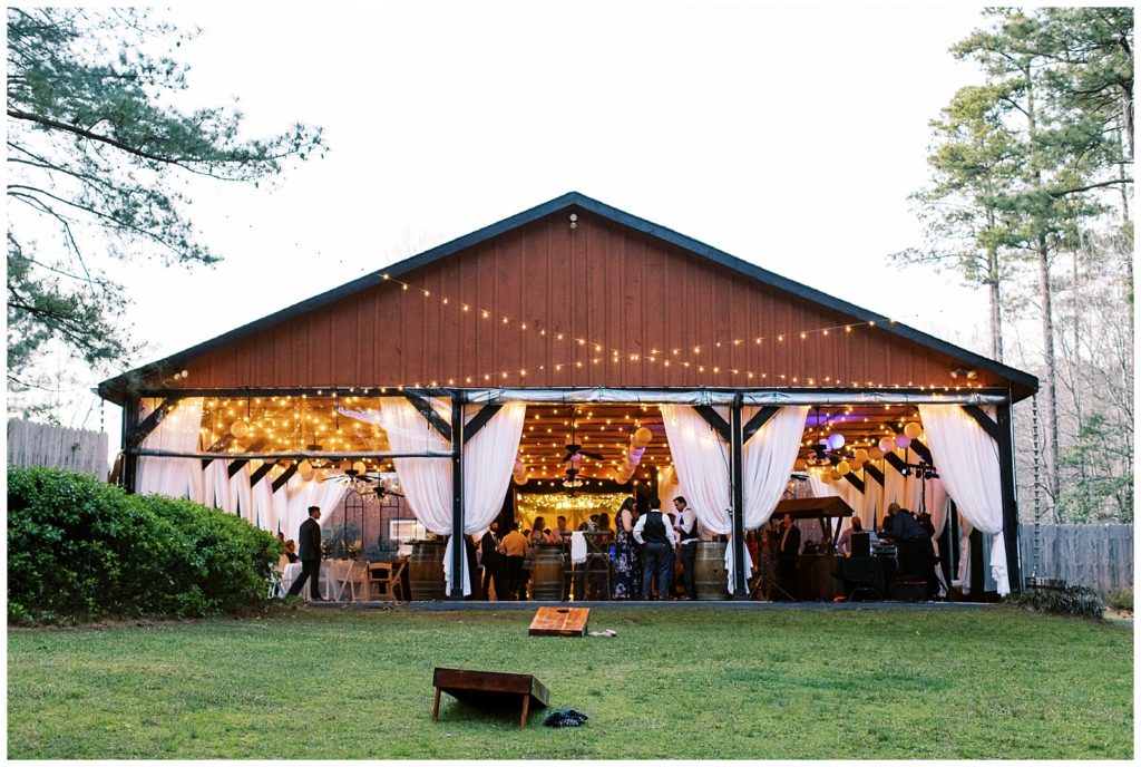 The lawn at Shady Wagon Farm has plenty of room for cocktail hour and cornhole.
