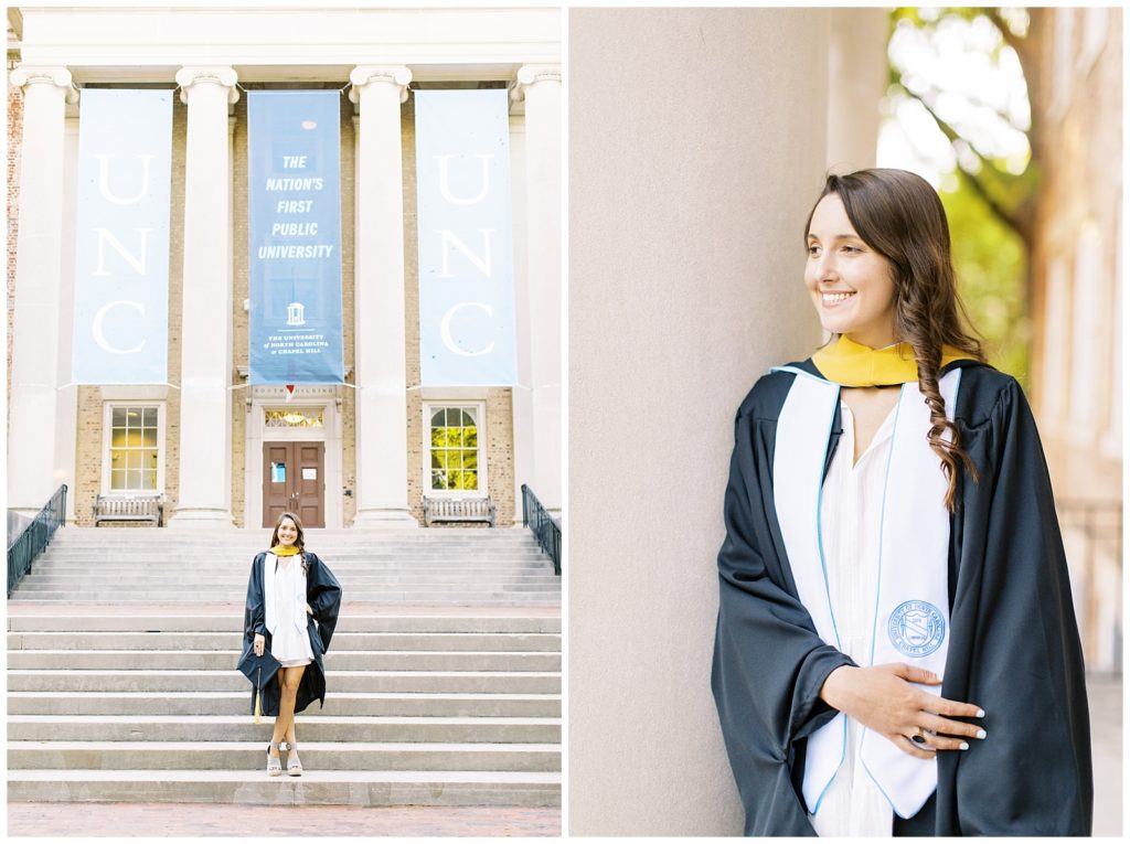 The oldest building on campus at UNC Chapel Hill was perfect for grad photos.