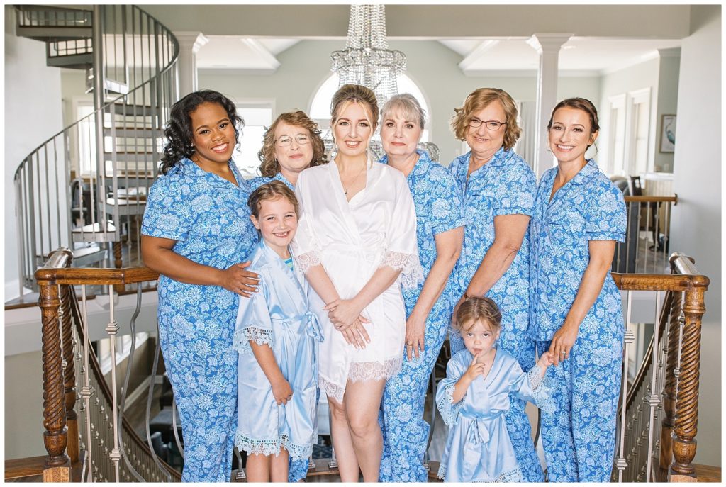Blue and white matching bridal party pajamas from Kohls.