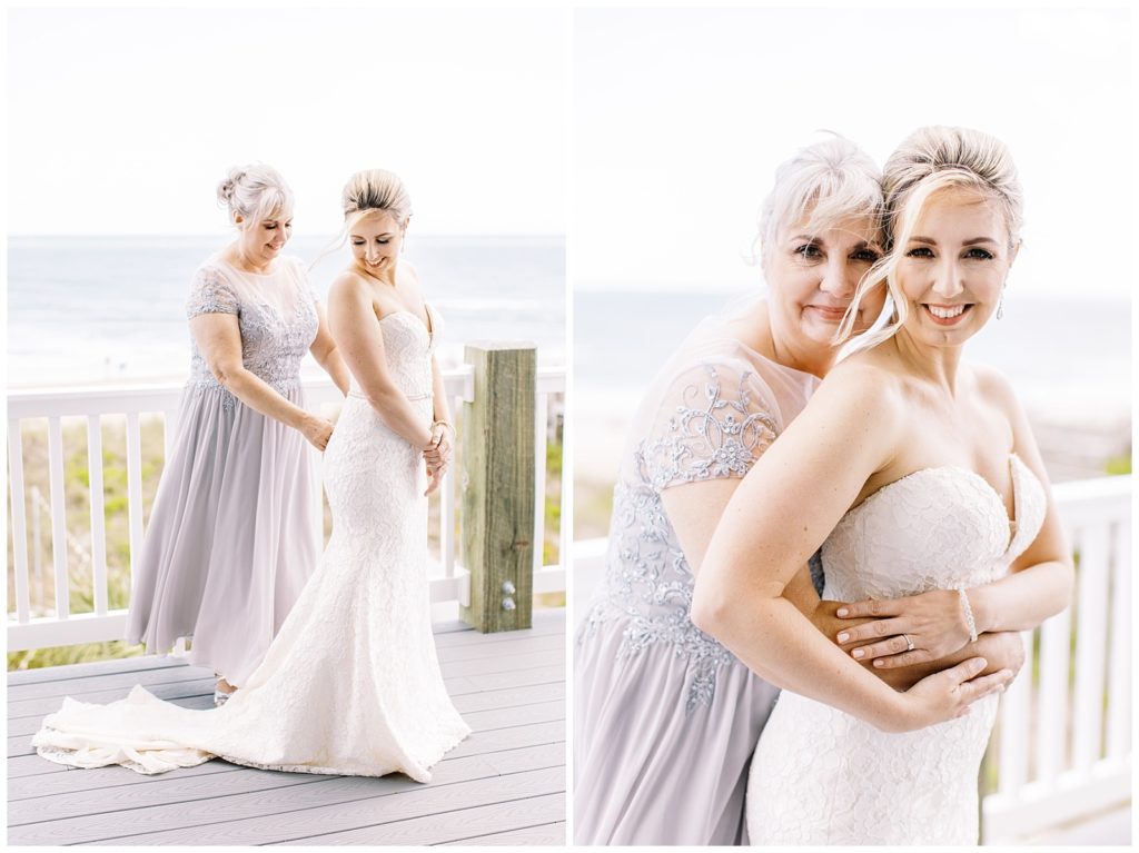 The bride had her mother as her matron of honor and she helped her get ready to walk down the aisle.