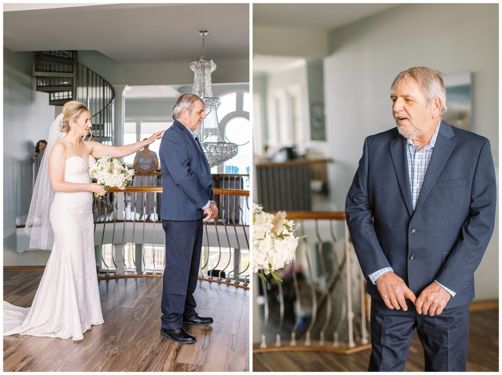The bride had a first look with her father before he walked her down the aisle.