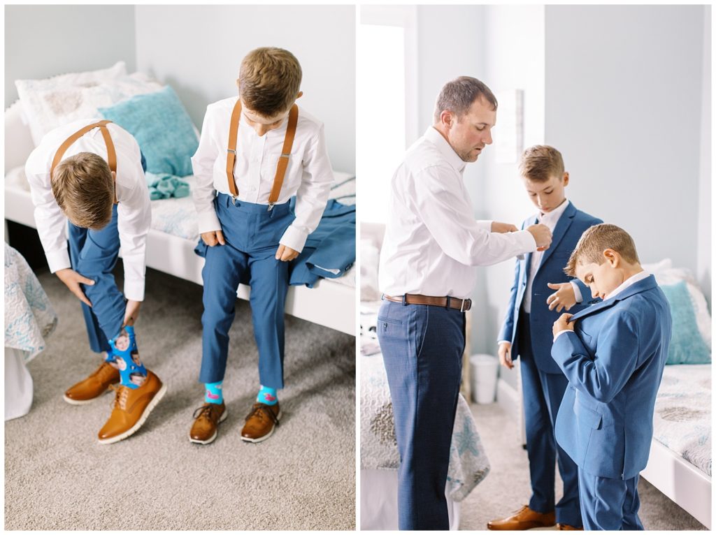 The groom gets ready for the ceremony with his sons, who were also groomsmen.