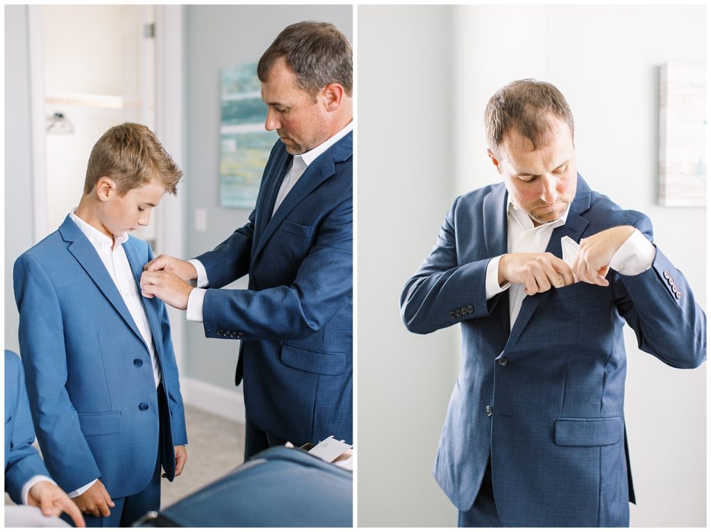 The groom and his best man folding pocket squares.