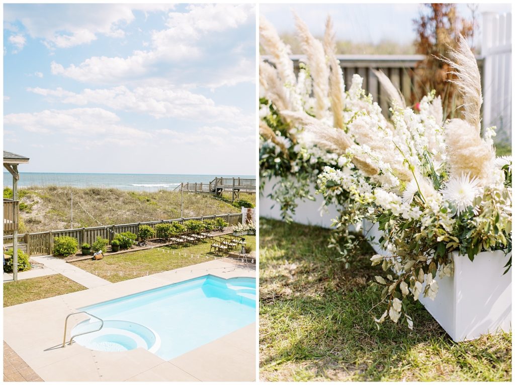 Their pool-side ceremony decorations had a boho and beach whimsical feel.