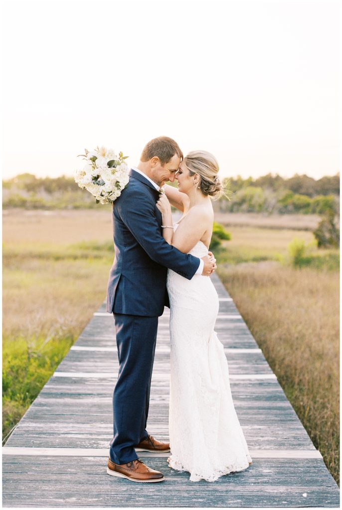 Bride and groom outer banks wedding inspiration at Topsail Manor.