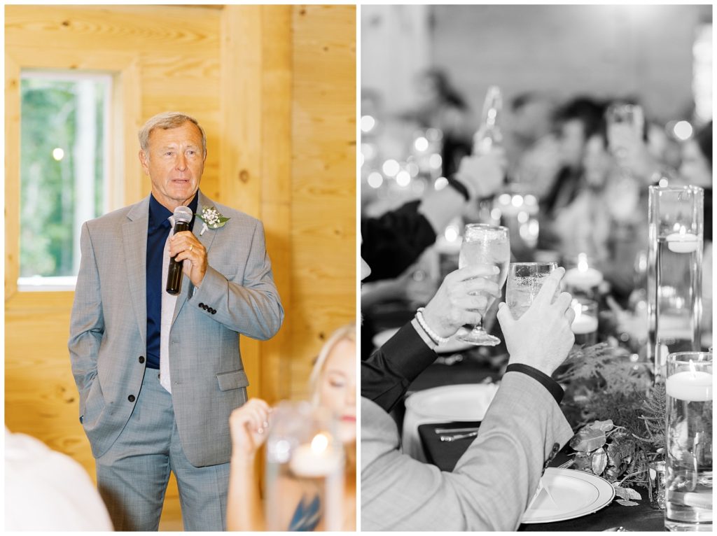 The father of the bride shares a toast to the newlyweds.