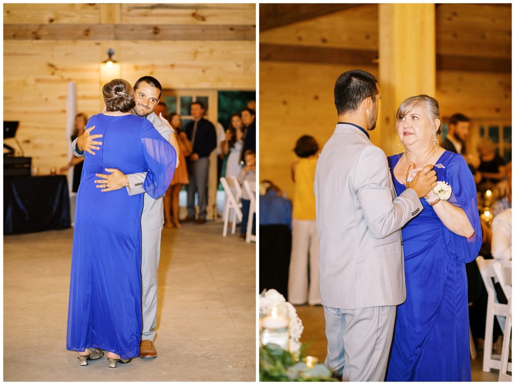 The mother of the groom shares a dance with her son.