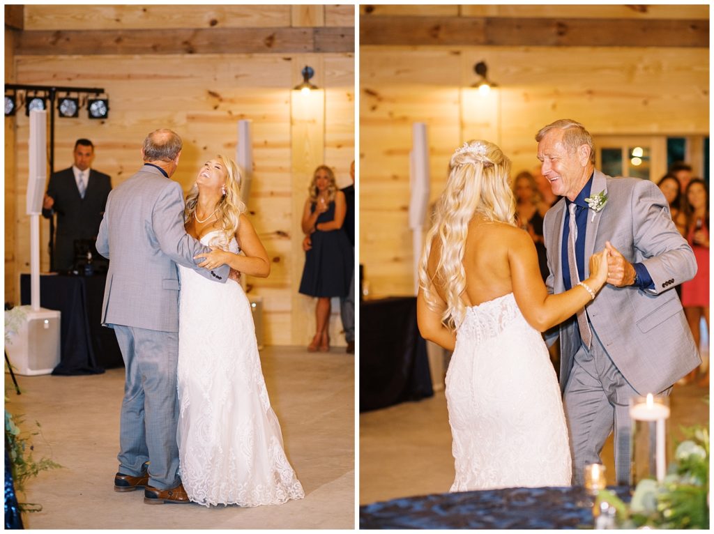 The bride and her father swing dance together.