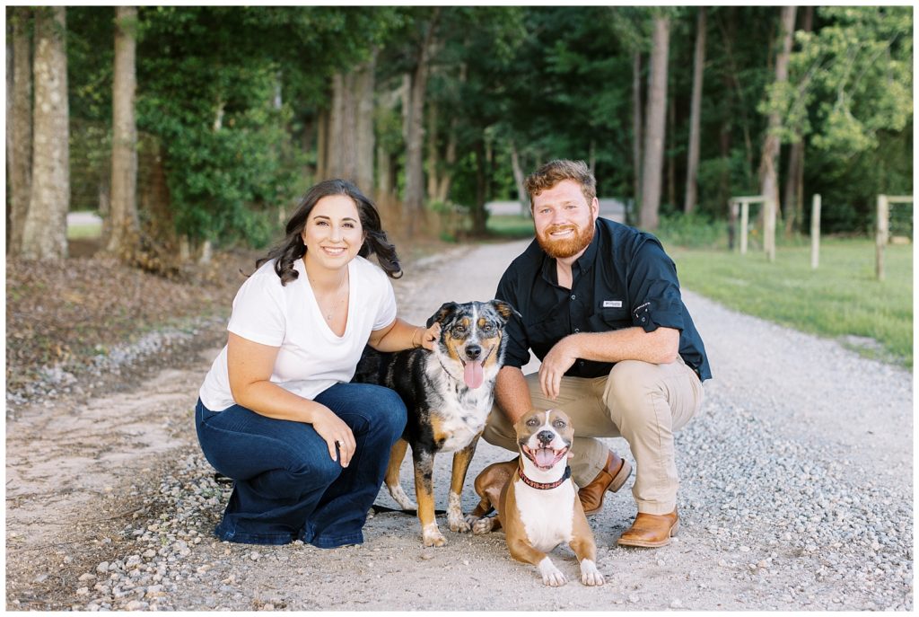 Engagement photos with their two dogs, Sky and Goose.