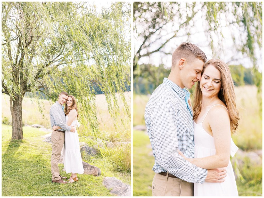 Summer engagement photo inspiration with a willow tree.