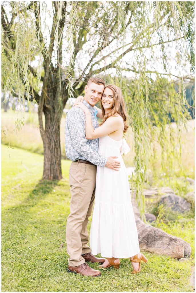 White and blue engagement photo outfit inspiration.