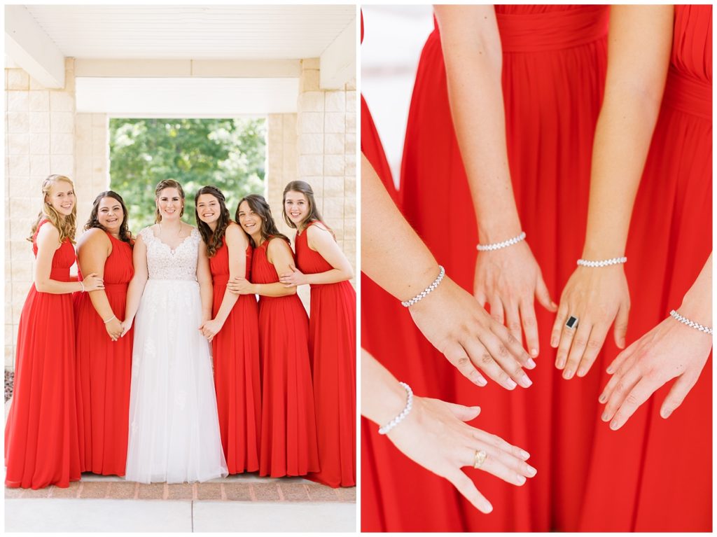 The bridesmaids all had matching bracelets and earrings for the wedding day.