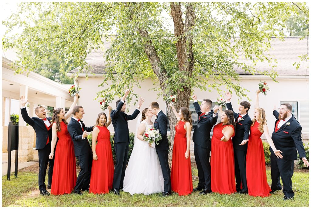 Classic red and Black Bridal Party attire.