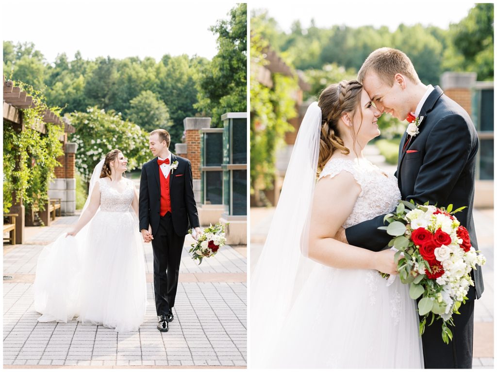 Bride and groom portraits at the NC State Alumni Center.