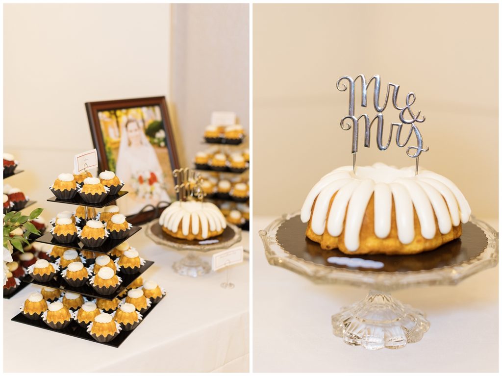 Their wedding cake was made from nothing bundt cakes, with mini assorted flavors to share.