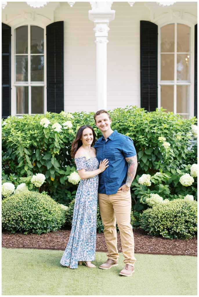 Blue and white summer outfit inspiration for engagement photos
