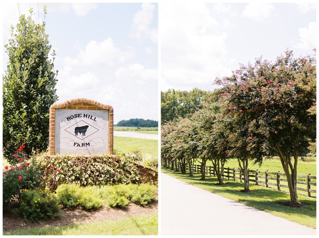 Images of the entrance to Rose Hill Farm in Nashville, North Carolina.