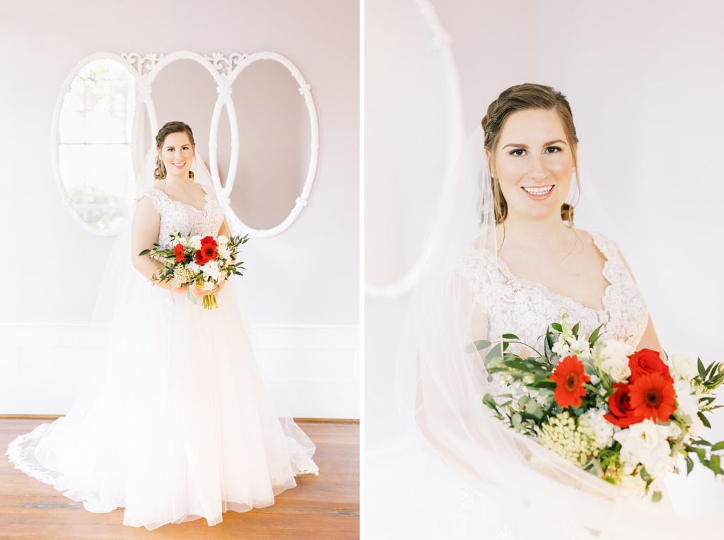 Bridal portraits at the Mims House in Holly Springs.