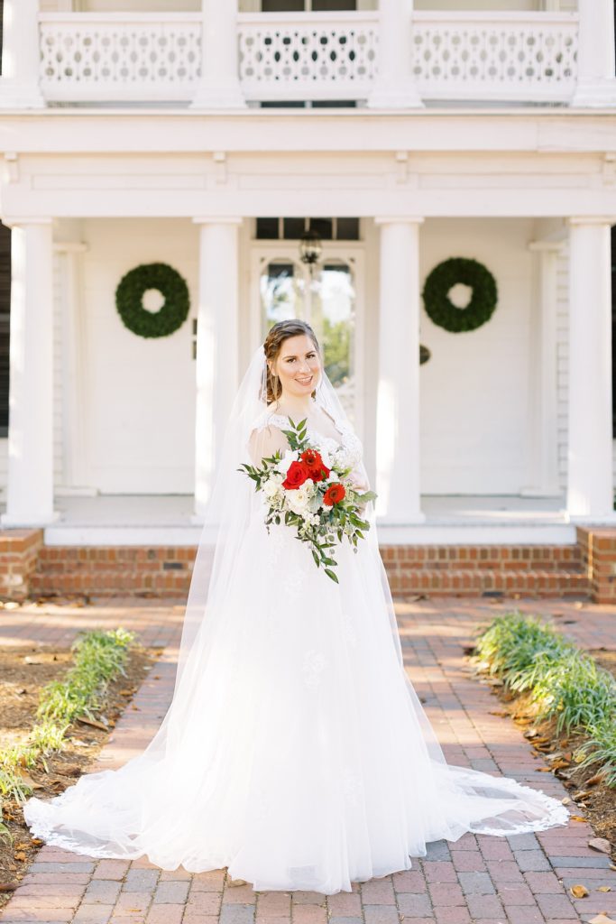 Black, white, and red bridal portraits in Raleigh, NC.