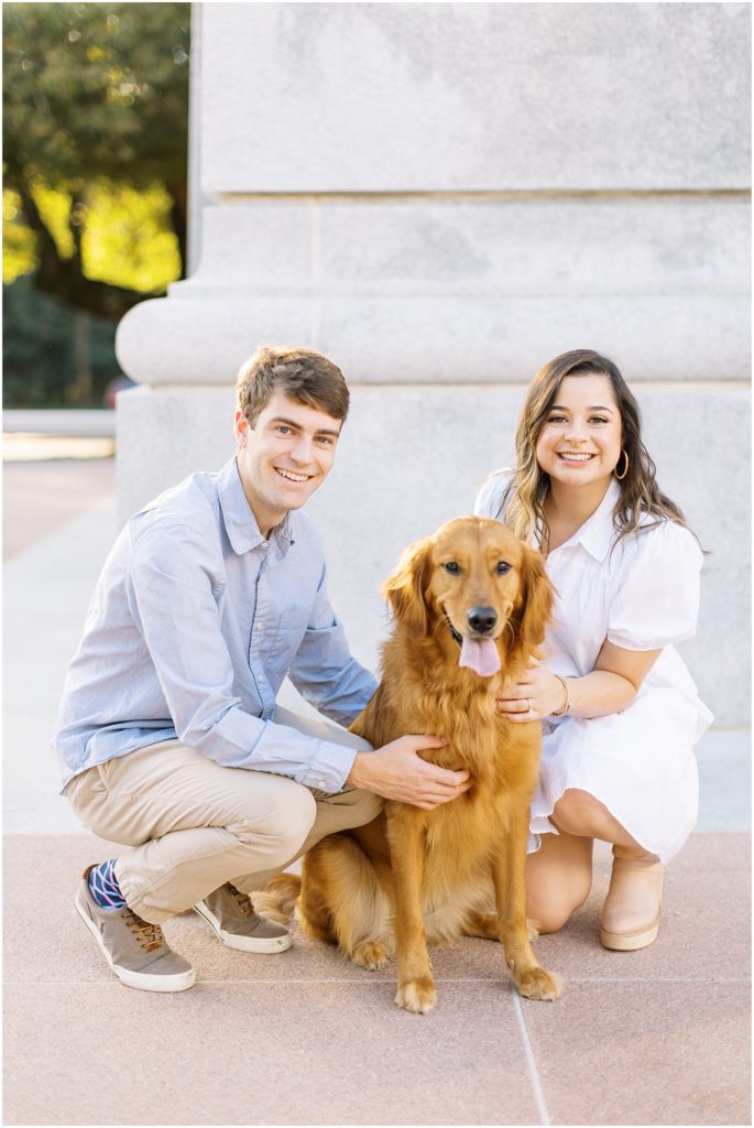 Engagement photos in Raleigh with your golden retriever dog