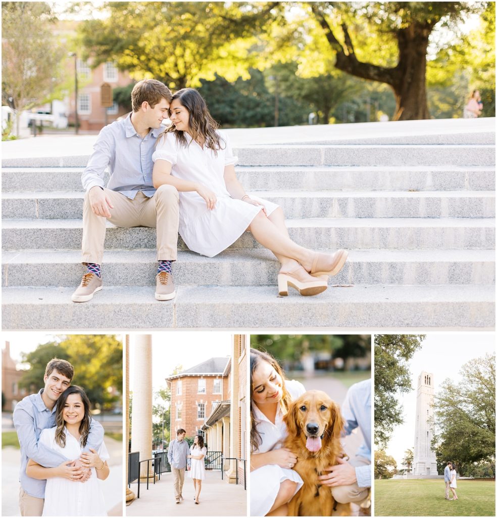NC State University Engagement Photos with a dog.