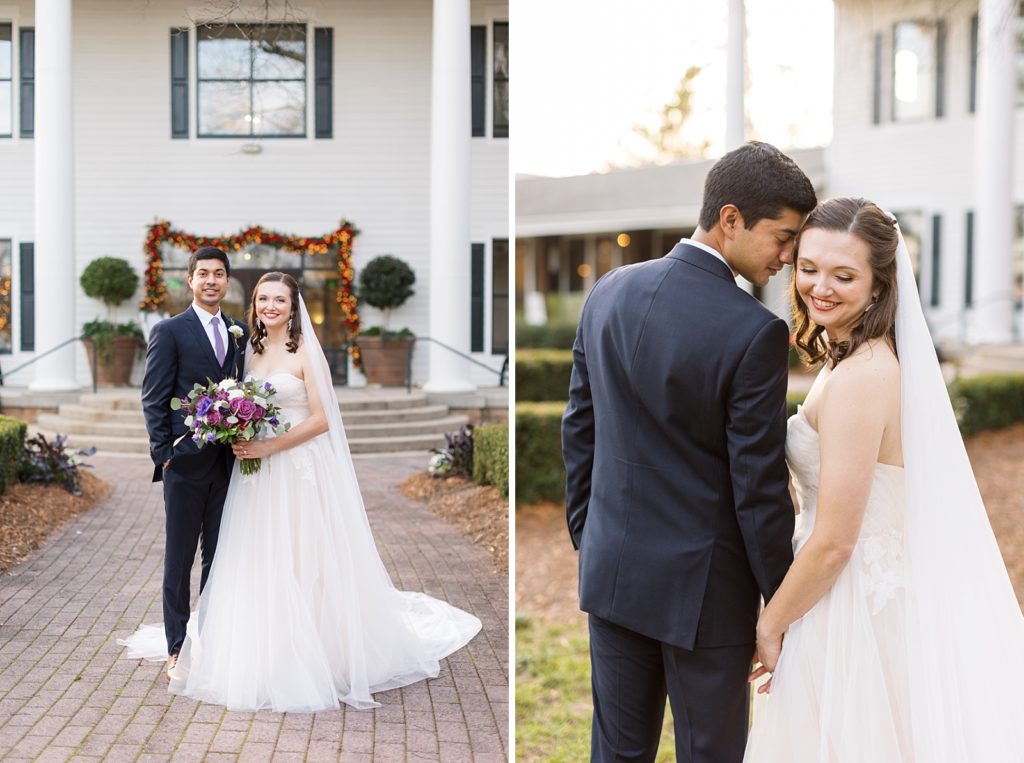 Sunset bride and groom portraits in North Raleigh at 1705 East.