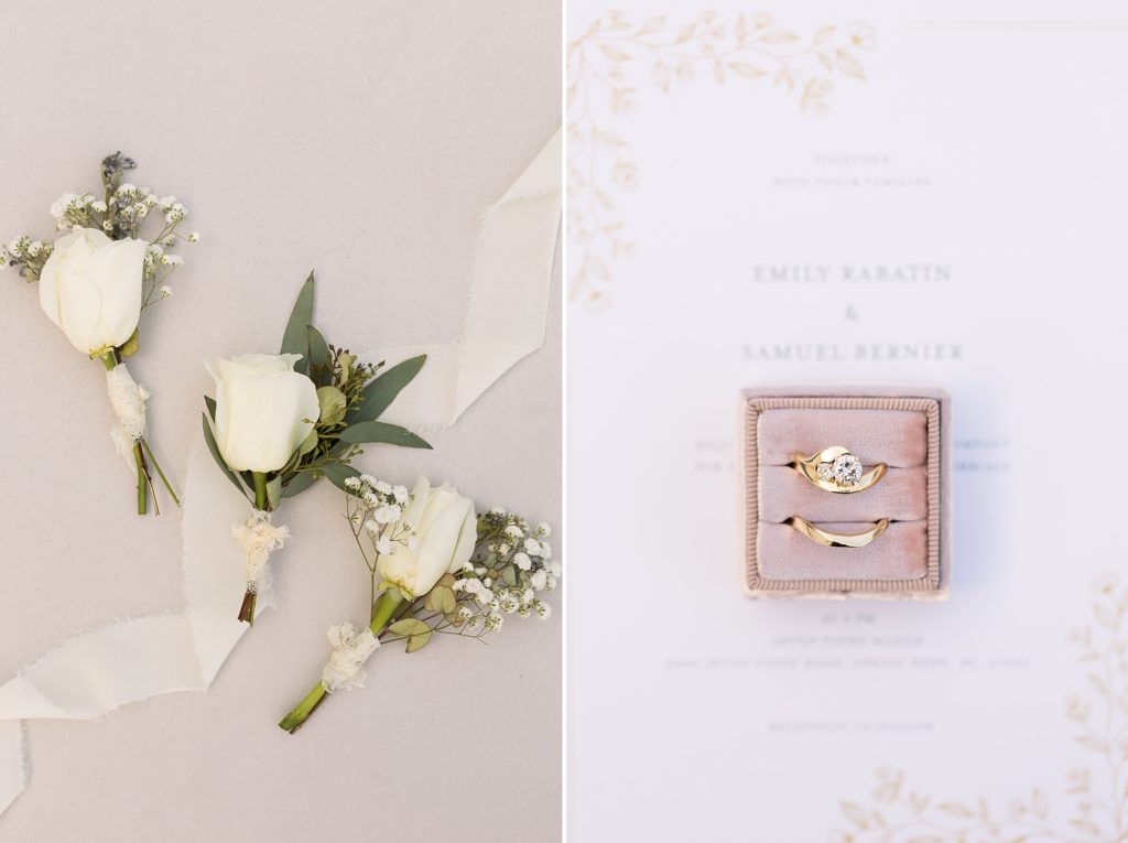 Bridal details for a pink winter wedding at Seven Paths Manor | Raleigh Wedding Photographer