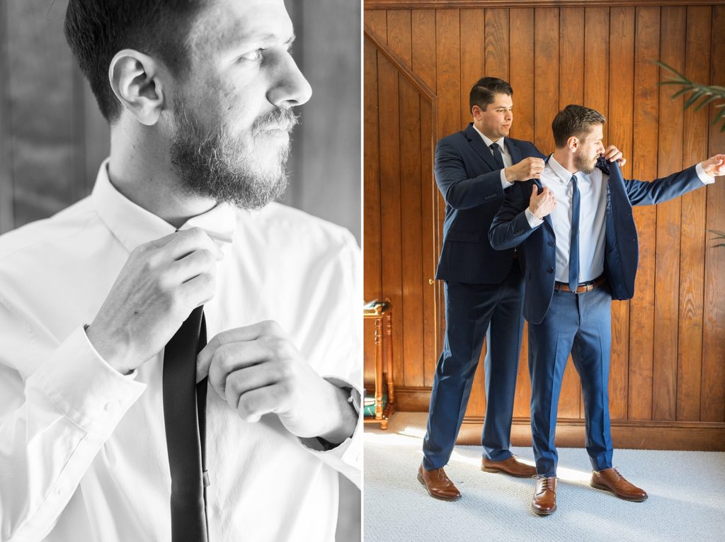 The best man helps the groom get ready for his wedding day | Raleigh Wedding Photographer