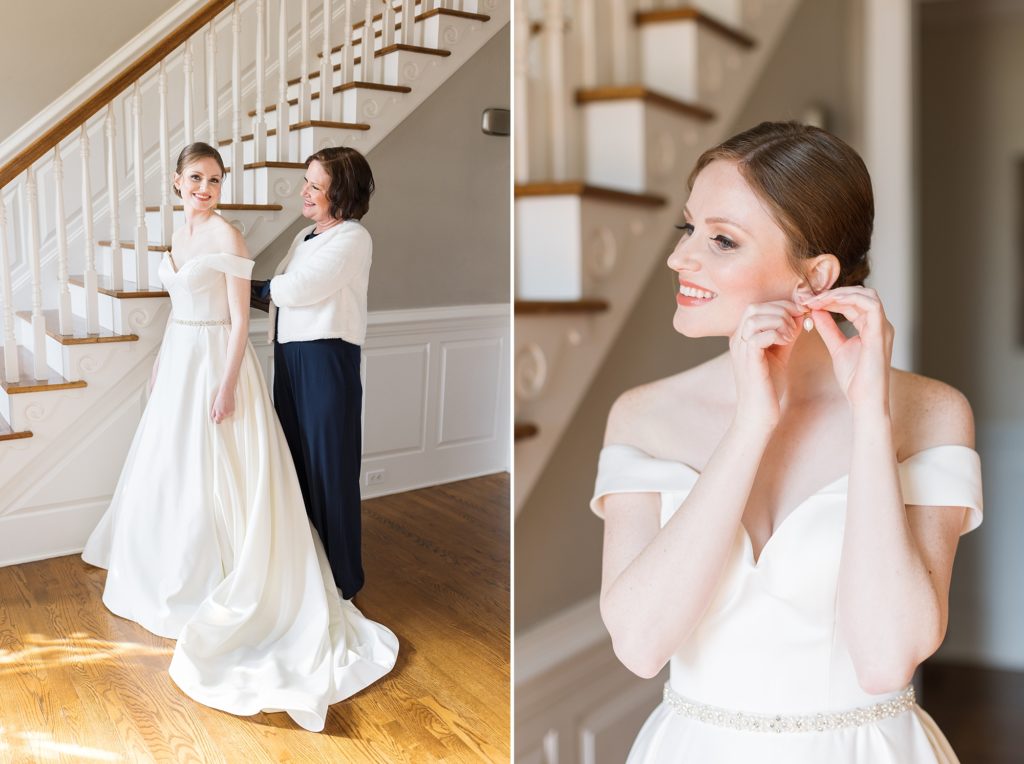 The bride getting ready with her mom on her wedding day | Raleigh Wedding Photographer