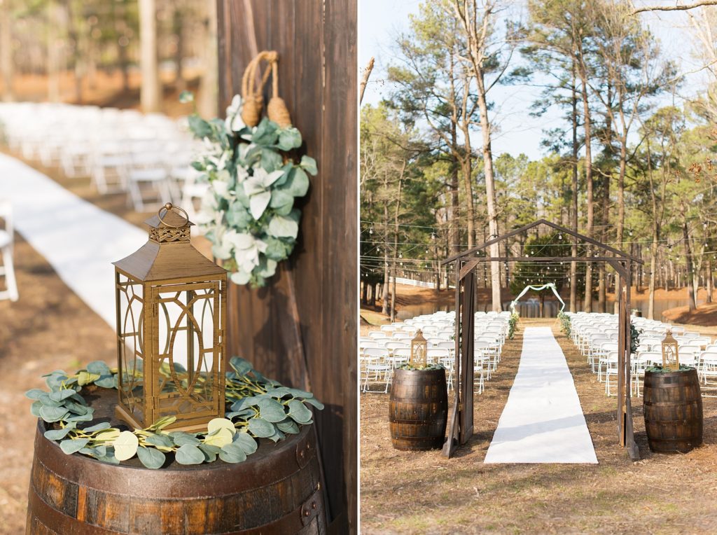Rustic ceremony decor at Seven Paths Manor | Raleigh Wedding Photographer