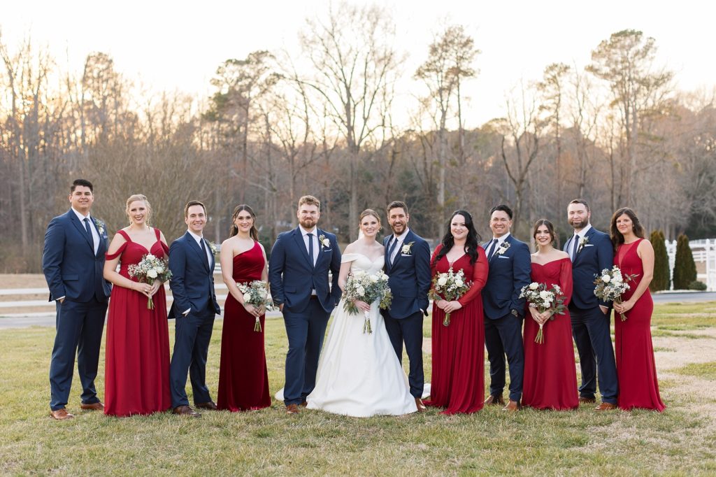 Red and blue wedding party attire | Raleigh Wedding Photographer