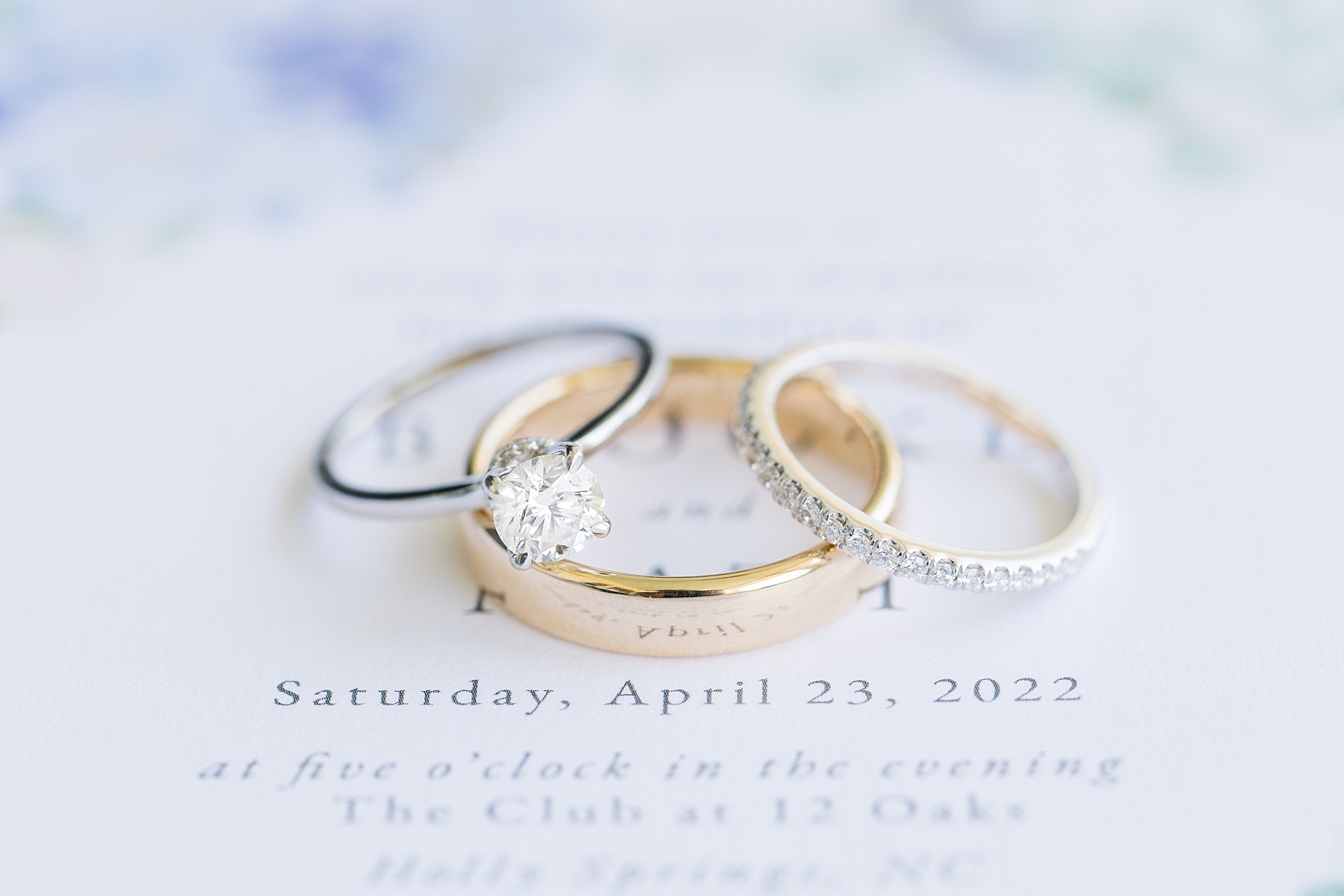Wedding bands on invitation for spring wedding - Raleigh NC Wedding Photographer - Sarah Hinckley Photography