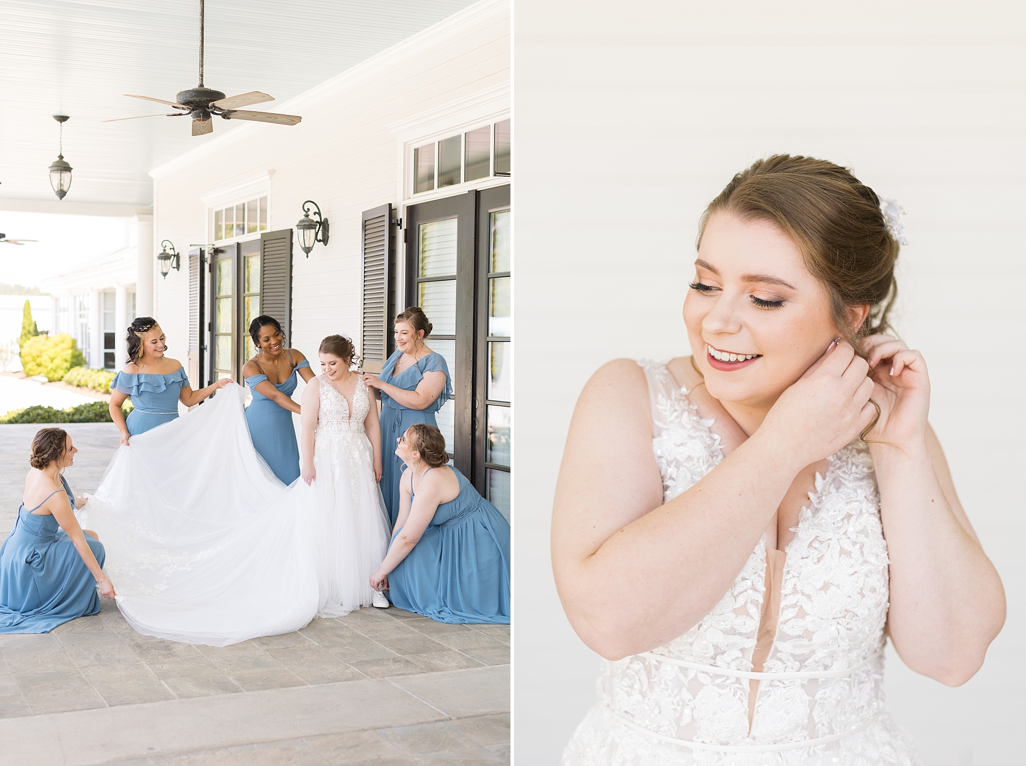 Bridesmaids helping bride get ready - Raleigh NC Wedding Photographer - Sarah Hinckley Photography