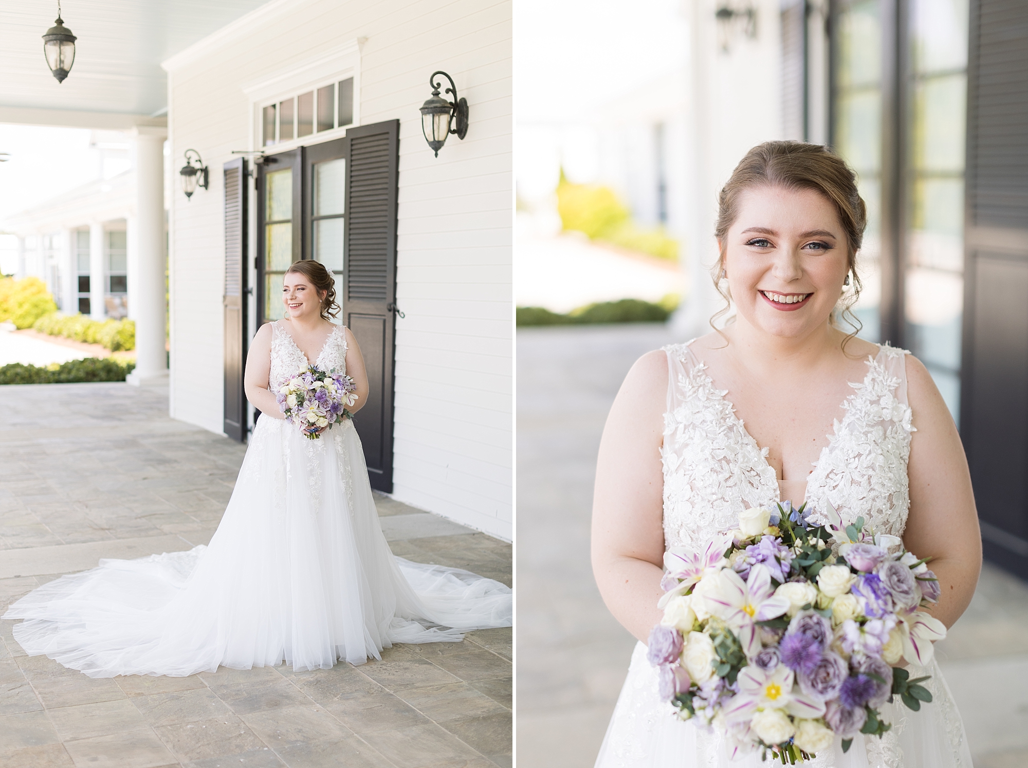 Bride holding her bouquet of purple flowers - Raleigh NC Wedding Photographer - Sarah Hinckley Photography