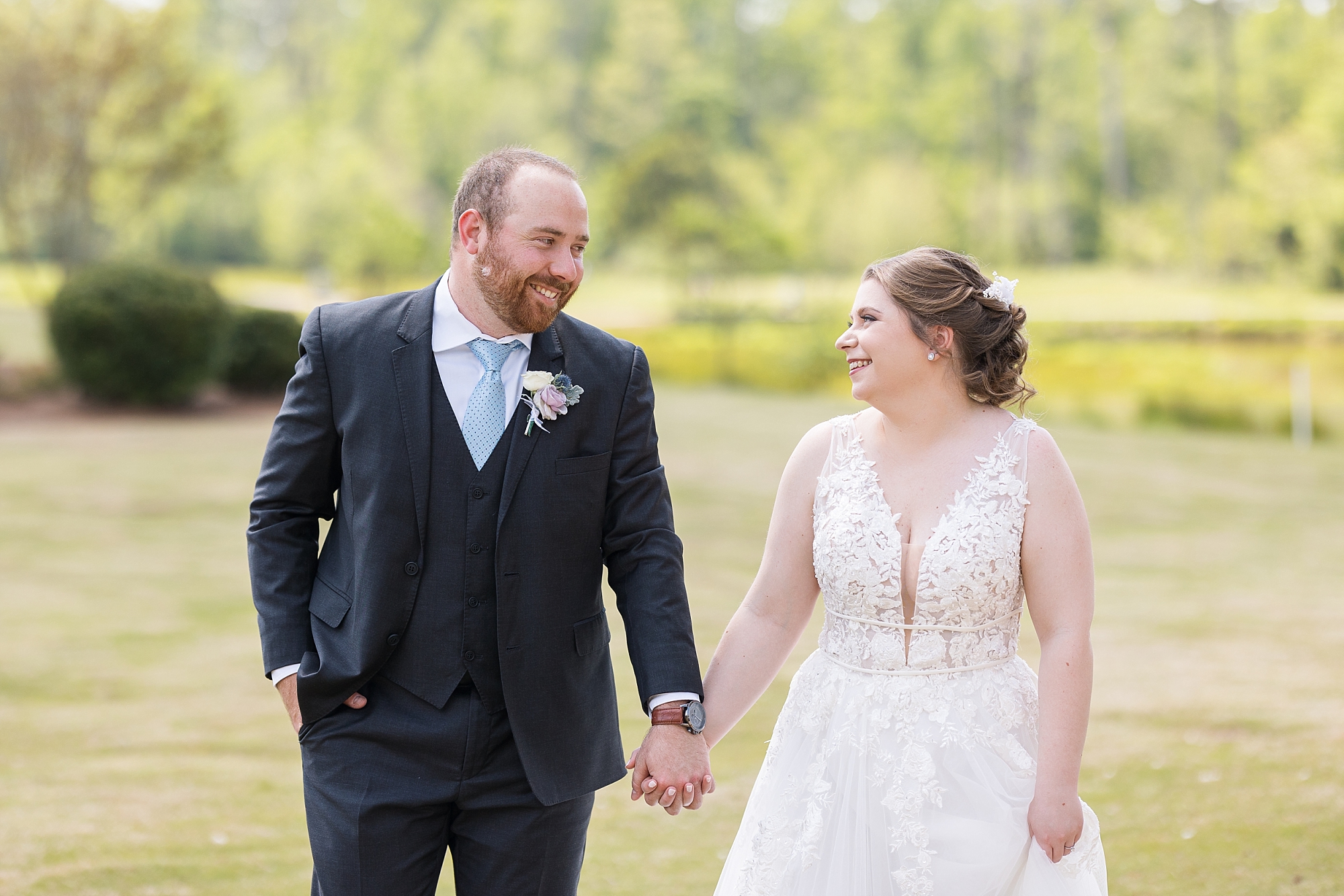 Bride and groom holding hands - Raleigh NC Wedding Photographer - Sarah Hinckley Photography