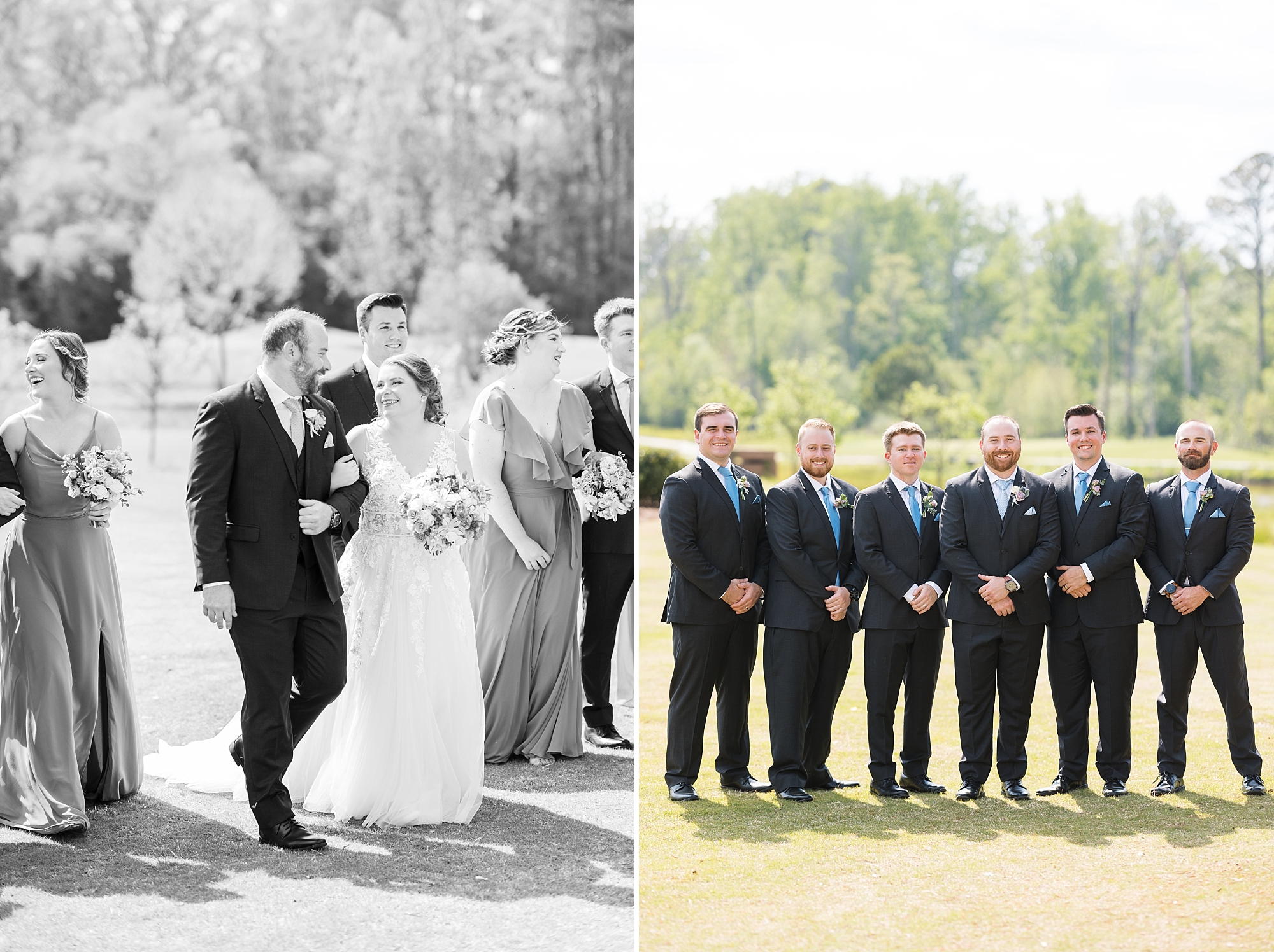 black and white photo of bride and groom walking - Raleigh NC Wedding Photographer - Sarah Hinckley Photography