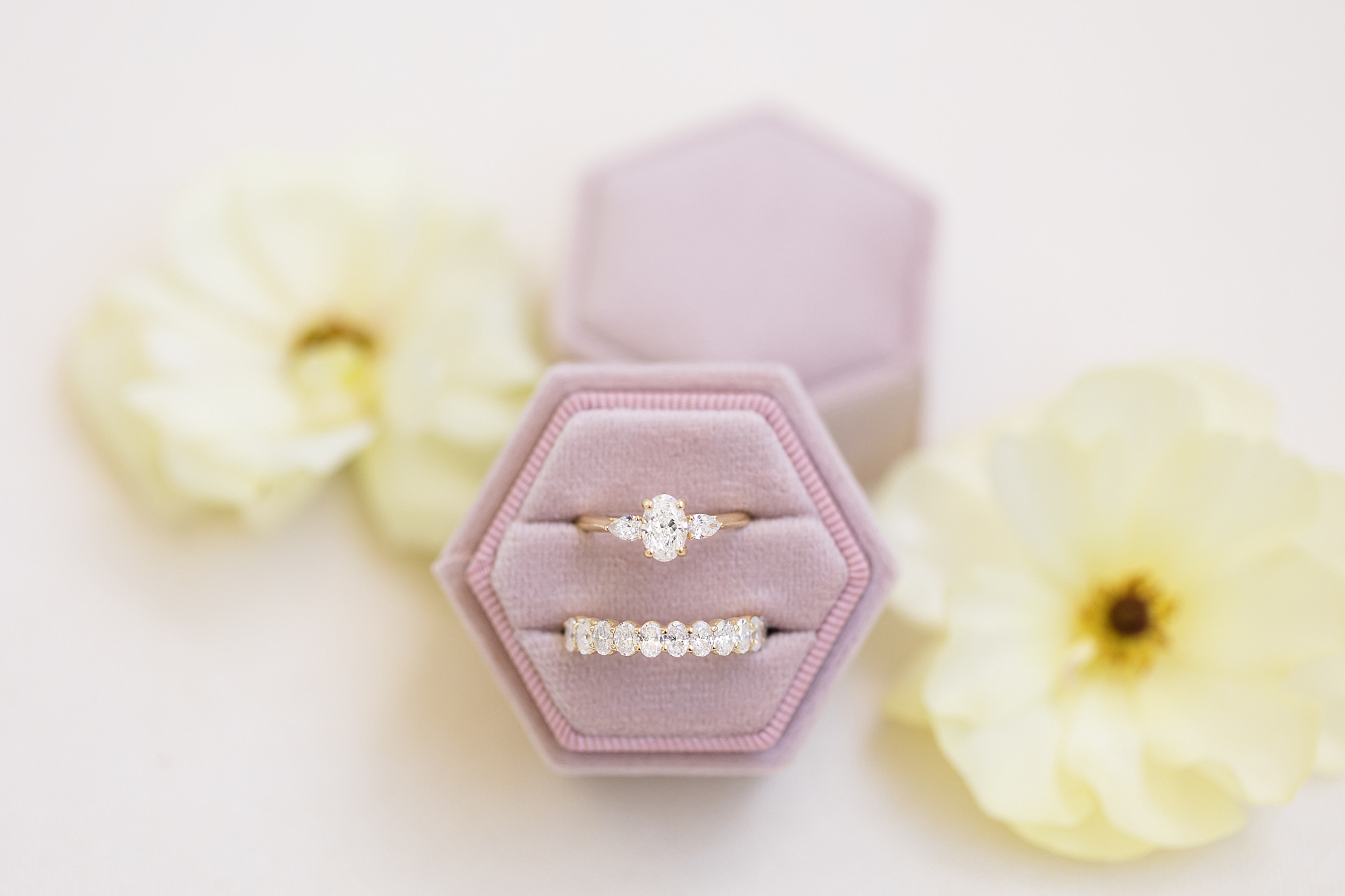 Gold wedding rings in a pink velvet ring box | Merrimon Wynne Wedding | Sarah Hinckley Photography | Raleigh NC Wedding Photographer