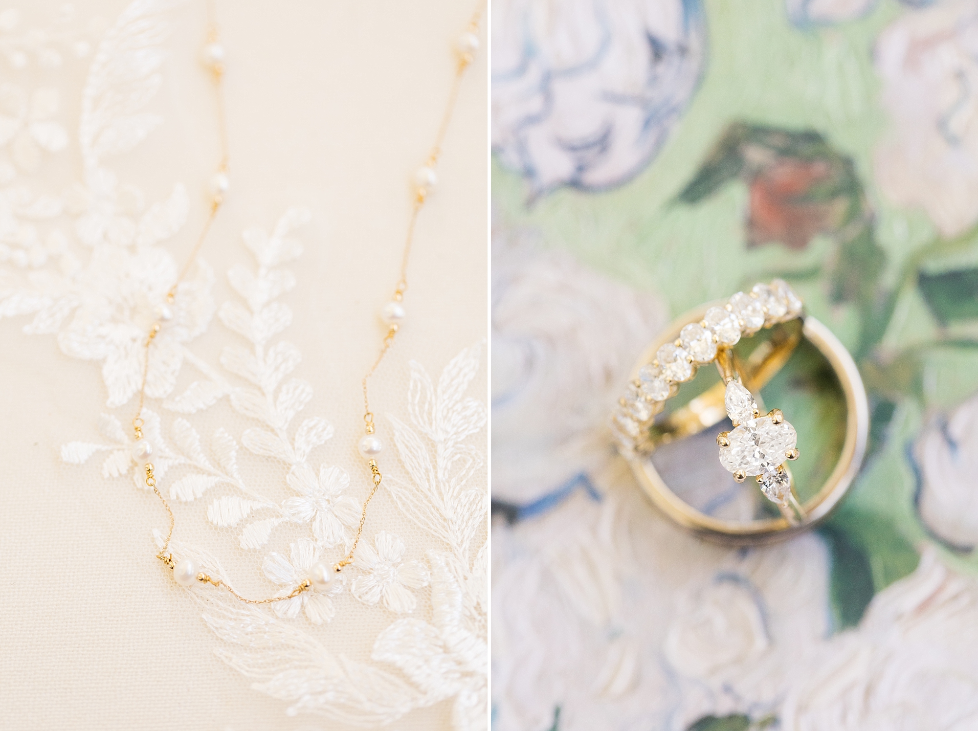 A gold and pearl necklace for the bride to match her gold rings | Merrimon Wynne Wedding | Sarah Hinckley Photography | Raleigh NC Wedding Photographer