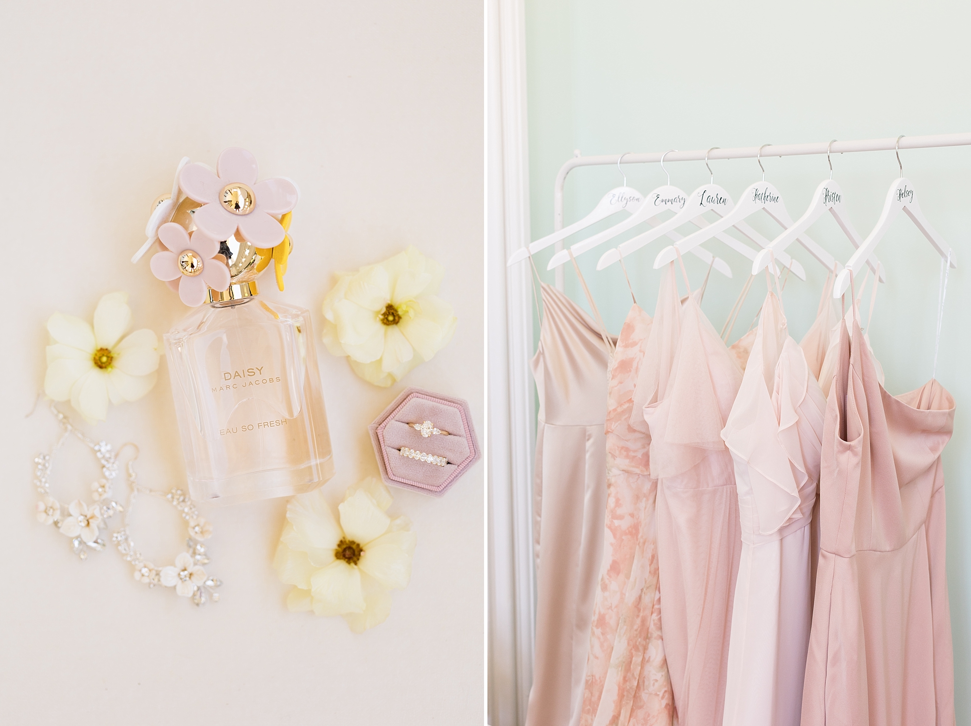 Pink wedding details and mix matched bridesmaids dresses | Merrimon Wynne Wedding | Sarah Hinckley Photography | Raleigh NC Wedding Photographer