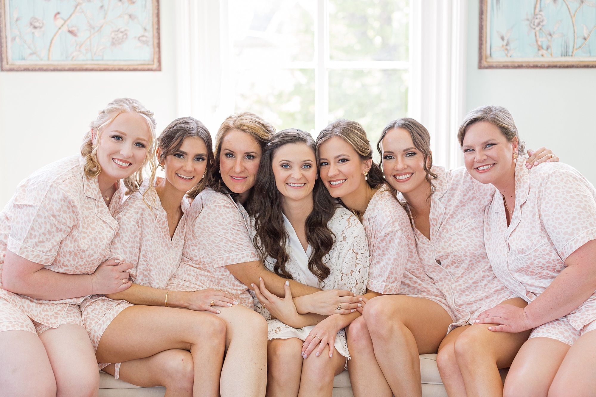 Bridal party matching pink pajamas for getting ready | Merrimon Wynne Wedding | Sarah Hinckley Photography | Raleigh NC Wedding Photographer