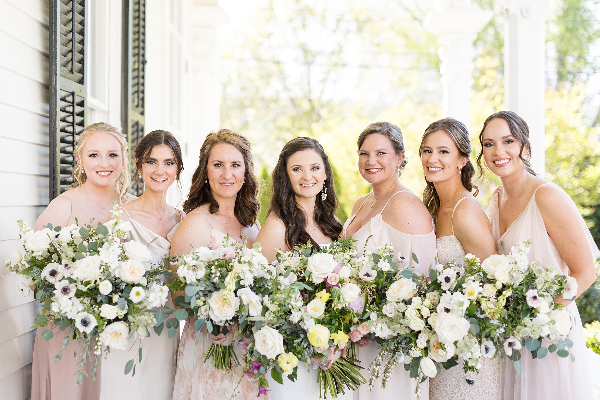 Bridesmaid photos with a variety of pink dresses | Merrimon Wynne Wedding | Sarah Hinckley Photography | Raleigh NC Wedding Photographer
